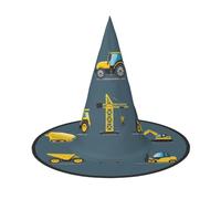 EdsfFehs Cappello di Halloween con stampa di camion di macchinari pesanti del fumetto,Copricapo mago a tesa larga divertente appuntita,Forniture per festival pieghevoli