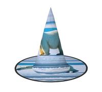 EdsfFehs Cappello di Halloween con stampa di ghiaccio dell'orso polare,Copricapo mago a tesa larga divertente appuntita,Forniture per festival pieghevoli