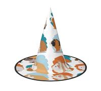 EdsfFehs Cappello di Halloween con stampa illustrazione di porcellino d'India,Copricapo mago a tesa larga divertente appuntita,Forniture per festival pieghevoli