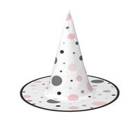 EdsfFehs Cappello di Halloween con stampa moderna a pois rosa, grigio, bianco, cappello da mago a tesa larga, pieghevole per festival