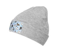 EdsfFehs Cappello lavorato a maglia blu con cincillà e luna, per uomini e donne, caldo berretto elastico casual, grigio, Taglia unica