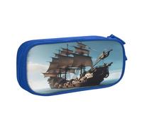 EdsfFehs Cassa fresca della matita della chiusura lampo di doppio strato della stampa della nave dei pirati di grande capacità, multi portatile del, Blu, Taglia unica, Set di zaini per la scuola