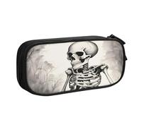 EdsfFehs Cassa interessante della matita della chiusura lampo di doppio strato della stampa dello scheletro di grande capacità, multi portatile, Nero , Taglia unica, Set di zaini per la scuola