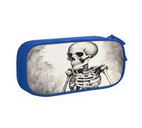 EdsfFehs Cassa interessante della matita della chiusura lampo di doppio strato della stampa dello scheletro di grande capacità, multi portatile, Blu, Taglia unica, Set di zaini per la scuola