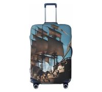 EdsfFehs Copertura per valigia con stampa di nave pirata, lavabile, leggera, alla moda per una facile identificazione, Nero , XL