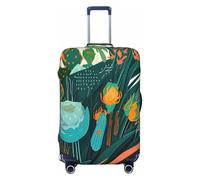 EdsfFehs Copertura per valigia con stampa di piante tropicali di cactus, lavabile, leggera, alla moda per una facile identificazione, Nero , L