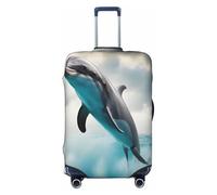 EdsfFehs Copertura per valigia con stampa divertente di delfino che ti guarda, lavabile, leggera, alla moda per una facile identificazione, Nero , L