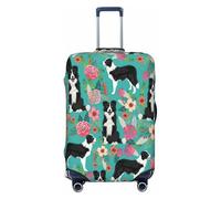 EdsfFehs Copribagagli con stampa floreale Border Collie, protezione per valigia, lavabile, resistente ai graffi, Nero , L
