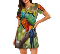 Edsffehs Fantastica camicia da notte a maniche corte con stampa di piume di pappagallo, comoda e traspirante, Nero , 3XL