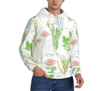 EdsfFehs Felpa con cappuccio da uomo primaverile con stampa di erbe aromatiche, felpa con cappuccio, pullover casual leggero con tasche, Nero , XL
