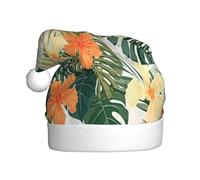 EdsfFehs Foglie vegetazione con fiori di ibisco stampa cappello di Natale, copricapo per le vacanze per Capodanno, festa di Natale, decorazioni cosplay