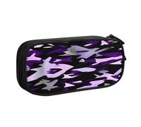 EdsfFehs Grande capacità American Camouflage stampa viola doppio strato Zipper Pencil Case, multi scomparto portatile, Nero , Taglia unica, Set di zaini per la scuola