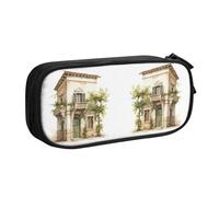 EdsfFehs Grande capacità antico edificio con ramo di ulivo romano e stampa greca doppio strato cerniera astuccio portamatite, multi scomparto portatile, Nero , Taglia unica, Set di zaini per la scuola
