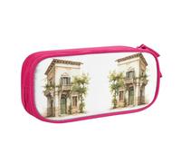 EdsfFehs Grande capacità antico edificio con ramo di ulivo romano e stampa greca doppio strato cerniera astuccio portamatite, multi scomparto portatile, rosa, Taglia unica, Set di zaini per la scuola