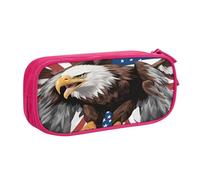 EdsfFehs Grande capacità Aquila con stampa bandiera USA doppio strato cerniera matita caso, multi scomparto portatile, rosa, Taglia unica, Set di zaini per la scuola
