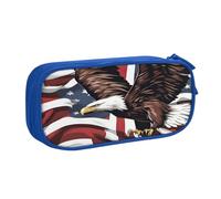 EdsfFehs Grande capacità Aquila con stampa bandiera USA doppio strato cerniera matita caso, multi scomparto portatile, Blu, Taglia unica, Set di zaini per la scuola
