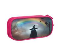 EdsfFehs Grande capacità arcobaleno fantasma cappello strega ragni stampa doppio strato cerniera astuccio portamatite multi scomparto portatile, rosa, Taglia unica, Set di zaini per la scuola