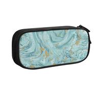 EdsfFehs Grande capacità Azurite Teal e Foil Gold Oil Marble Pattern stampa doppio strato cerniera astuccio portamatite, multi scomparto portatile, Nero , Taglia unica, Set di zaini per la scuola