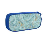 EdsfFehs Grande capacità Azurite Teal e Foil Gold Oil Marble Pattern stampa doppio strato cerniera astuccio portamatite, multi scomparto portatile, Blu, Taglia unica, Set di zaini per la scuola