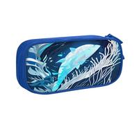 EdsfFehs Grande capacità blu profondo animale stampa balena doppio strato cerniera matita caso, multi scomparto portatile, Blu, Taglia unica, Set di zaini per la scuola