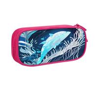 EdsfFehs Grande capacità blu profondo animale stampa balena doppio strato cerniera matita caso, multi scomparto portatile, rosa, Taglia unica, Set di zaini per la scuola