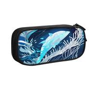 EdsfFehs Grande capacità blu profondo animale stampa balena doppio strato cerniera matita caso, multi scomparto portatile, Nero , Taglia unica, Set di zaini per la scuola
