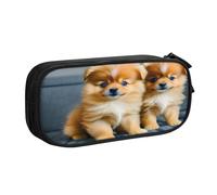 EdsfFehs Grande capacità cuccioli di Pomerania e stampa a punti doppio strato cerniera astuccio multi scomparto portatile, Nero , Taglia unica, Set di zaini per la scuola