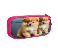 EdsfFehs Grande capacità cuccioli di Pomerania e stampa a punti doppio strato cerniera astuccio multi scomparto portatile, rosa, Taglia unica, Set di zaini per la scuola