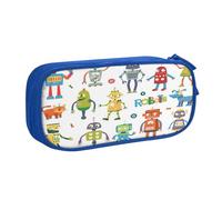 EdsfFehs Grande capacità Cute Cartoon Robots stampa doppio strato cerniera matita caso, multi scomparto portatile, Blu, Taglia unica, Set di zaini per la scuola