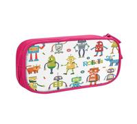 EdsfFehs Grande capacità Cute Cartoon Robots stampa doppio strato cerniera matita caso, multi scomparto portatile, rosa, Taglia unica, Set di zaini per la scuola