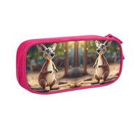 EdsfFehs Grande capacità divertente cartone animato canguro zoo (2) stampa doppio strato cerniera matita caso, multi scomparto portatile, rosa, Taglia unica, Set di zaini per la scuola