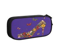 EdsfFehs Grande capacità Farfalla Tacco Alto Stampa Doppio Strato Zipper Pencil Case, Multi Scomparto Portatile, Nero , Taglia unica, Set di zaini per la scuola