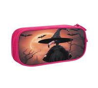 EdsfFehs Grande capacità Halloween fenicottero strega cappello stampa doppio strato cerniera astuccio portamatite, multi scomparto portatile, rosa, Taglia unica, Set di zaini per la scuola