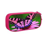 EdsfFehs Grande capacità rosa fiore viola farfalla stampa doppio strato cerniera matita caso, multi scomparto portatile, rosa, Taglia unica, Set di zaini per la scuola