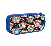 EdsfFehs Grande capacità Sugar Skulls stampa doppio strato Zipper Pencil Case, multi scomparto portatile, Blu, Taglia unica, Set di zaini per la scuola