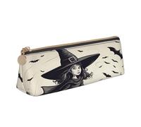 EdsfFehs Halloween Witch Flying 1 Custodia in pelle con stampa, borsa per cancelleria triangolare, semplice e alla moda