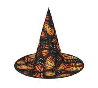 EdsfFehs Heaps Of Orange Monarch Butterflies Print Halloween Hat,a punta divertente a tesa larga mago copricapo pieghevole, forniture per festival