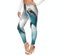 EdsfFehs Leggings elasticizzati da donna con stampa divertente delfino che ti guarda, allenamento non trasparente, Nero , S