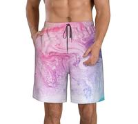 EdsfFehs Pantaloncini da spiaggia da uomo con stampa marmorizzata colorata rosa pastello blu viola, elastico in vita con coulisse, leggeri, casual con tasche, bianco, S