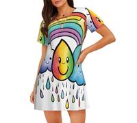 EdsfFehs Rainbow Clouds - Camicia da notte a maniche corte da donna, con stampa di gocce di pioggia 1, comoda e traspirante, Nero , M