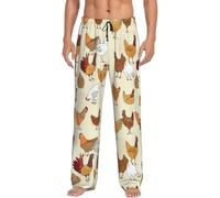 EdsfFehs Salotto comodo degli uomini una nidiata dei pantaloni del pigiama della stampa dei polli con coulisse e tasche, Nero , XL