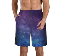 EdsfFehs Universo con stelle Galaxy Interstellar Print Pantaloncini da spiaggia da uomo, elastico in vita con coulisse leggeri casual con tasche, bianco, XXL