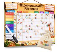Edubini Lavagna per ricompensa per bambini, 100 compiti + 350 magneti, sistema di ricompensa per responsabilità, piano familiare, lavagna magnetica Montessori, planner settimanale, strumento per
