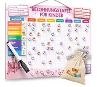 Edubini Lavagna ricompensa per bambini - [100 compiti + 350 magneti] - Sistema di ricompensa per la responsabilità - Family Plan, Montessori lavagna magnetica, agenda settimanale, Adhs strumenti - con