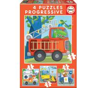 Educa 17144, voertuigen, 4-in-1 puzzelset voor kinderen vanaf 3 jaar
