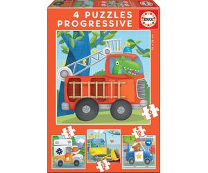 Educa 17144, voertuigen, 4-in-1 puzzelset voor kinderen vanaf 3 jaar