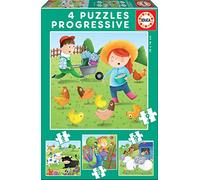 Educa 17145, boerderij, 4-in-1 puzzelset voor kinderen vanaf 3 jaar, boerderij
