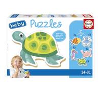 Educa - Baby puzzles Animali acquatici | Set di 5 puzzle per bambini progressivi da 3 a 5 pezzi per imparare con diversi livelli di difficoltà. Consigliato per 24 mesi (19951)