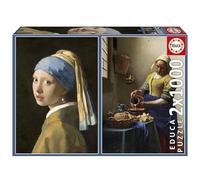Educa - Confezione da 2 puzzle per adulti da 1000 pezzi | La ragazza con l'orecchino di perla + la lattaia, Johannes Vermeer. Include colla Fix Puzzle. Dimensioni: 48 x 68 cm. Dai 14 anni (20309)