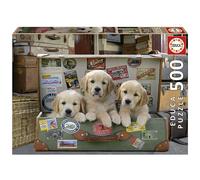 Educa - Cuccioli nei bagagli | Puzzle 500 pezzi per adulti e bambini da 11 anni | Gatti cani animali divertenti | Misura: 48 x 34 cm | Include colla Fix (17645)